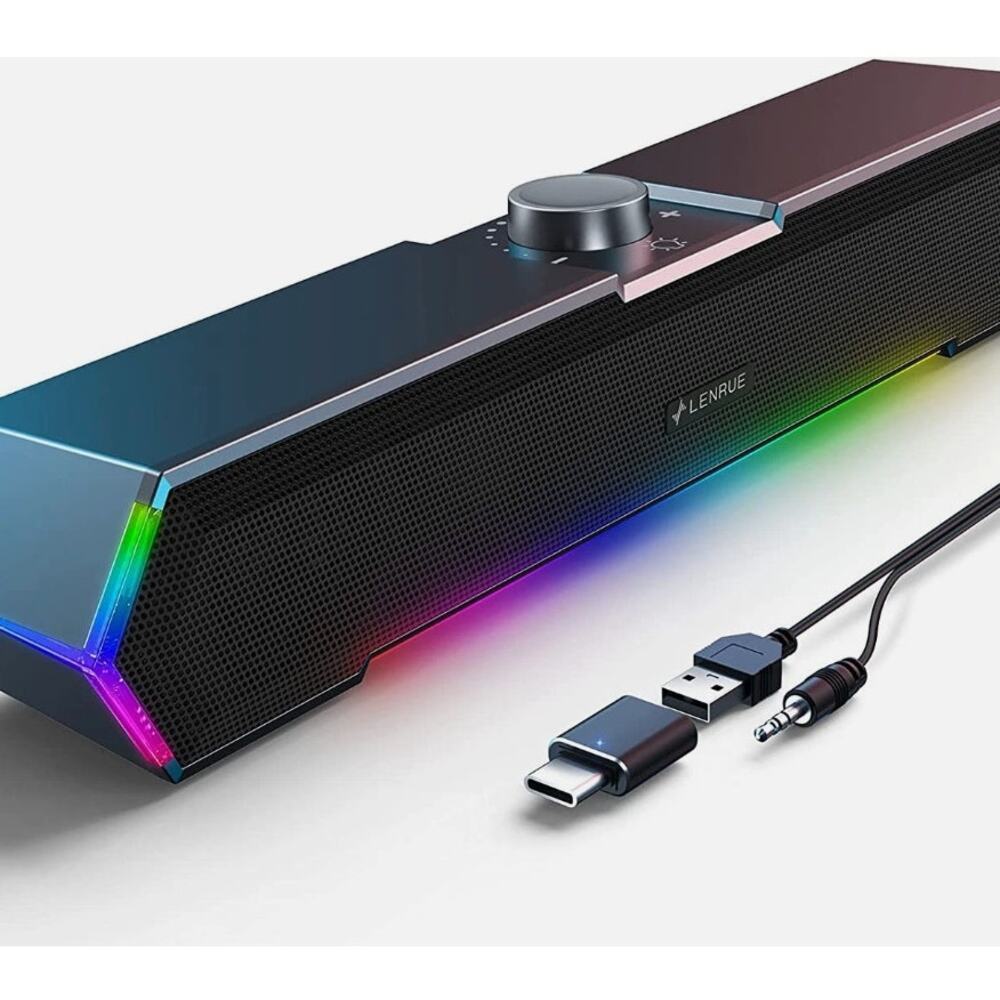 LENRUE G11 Computer Speakers for Desktop, Touch Lights PC Speakers with Surge Cl